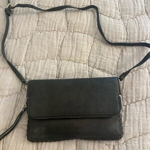Dark green leather clutch/cross body bag with detachable strap. Never used.
